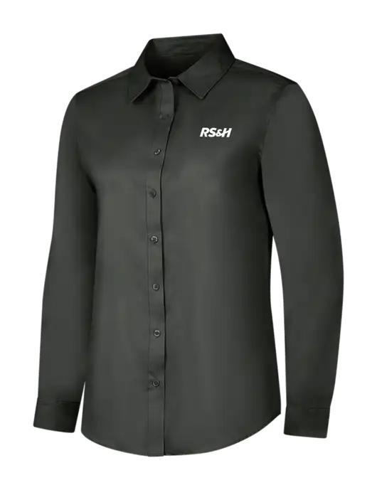 Dark Grey Womens Long Sleeve Superpro React Twill Shirt w/RS&H Logo