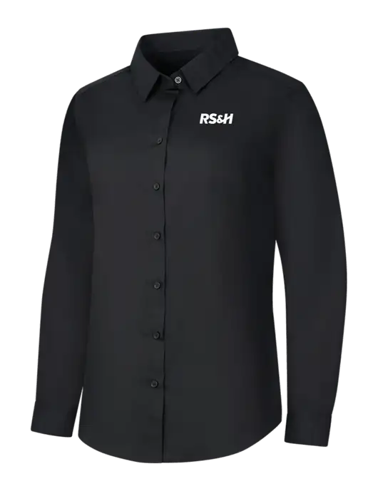 Womens Black Long Sleeve Carefree Poplin Shirt w/RS&H Logo