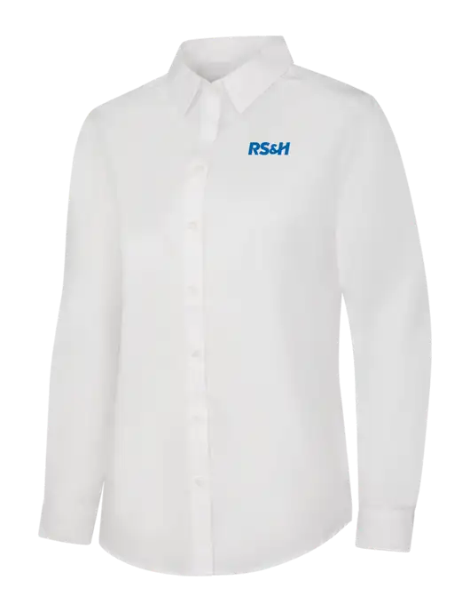 Womens White Long Sleeve Carefree Poplin Shirt w/RS&H Logo