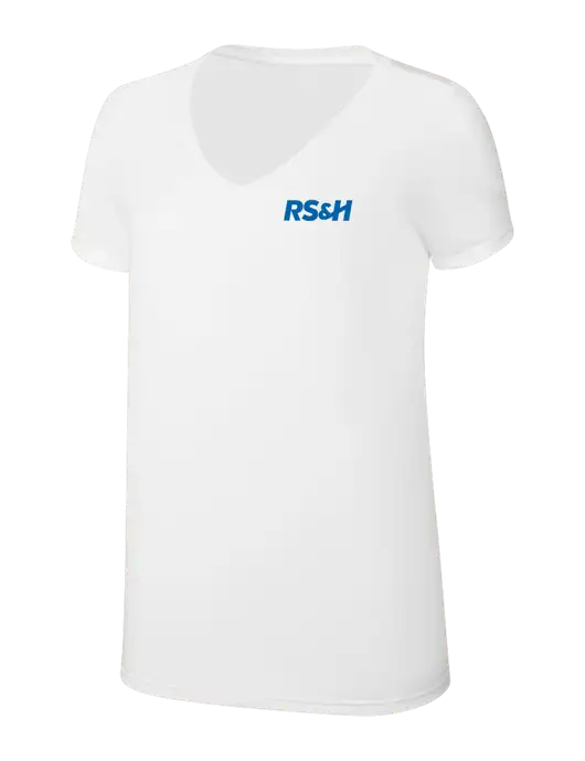 Womens Simply Soft V-Neck White 4.5oz  Poly/Combed Ring Spun Cotton T-Shirt w/RS&H Logo