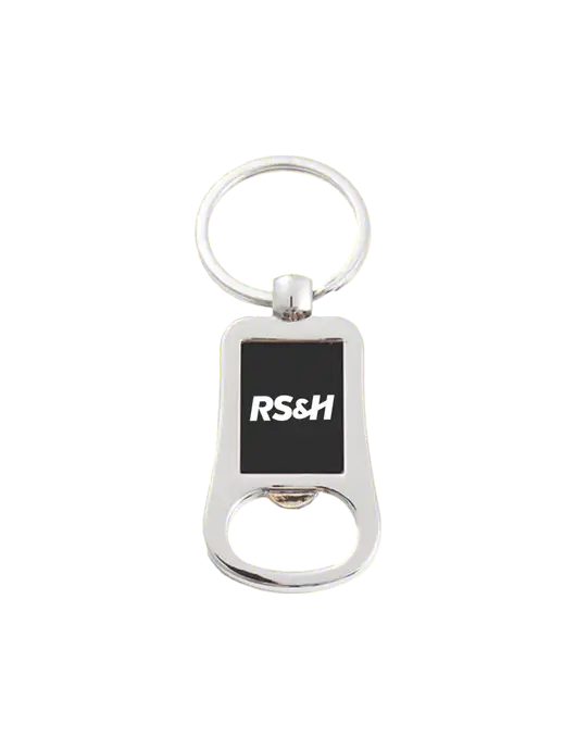 Silver & Black Bottle Opener Keychain w/RS&H Logo