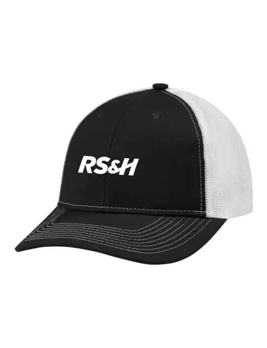 Snapback Ponytail Trucker Cap Black w/White Mesh w/RS&H Logo