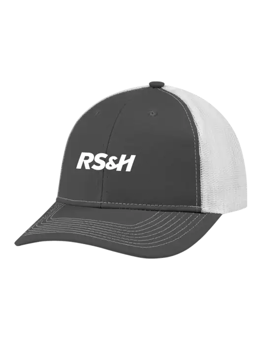 Snapback Ponytail Trucker Cap Dark Grey w/White Mesh w/RS&H Logo