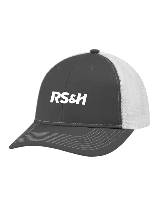 Snapback Ponytail Trucker Cap Dark Grey w/White Mesh w/RS&H Logo