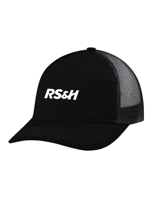 Snapback Ponytail Trucker Cap Black w/Black Mesh w/RS&H Logo