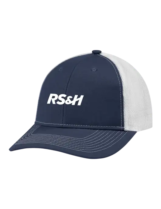 Snapback Ponytail Trucker Cap Navy w/White Mesh w/RS&H Logo
