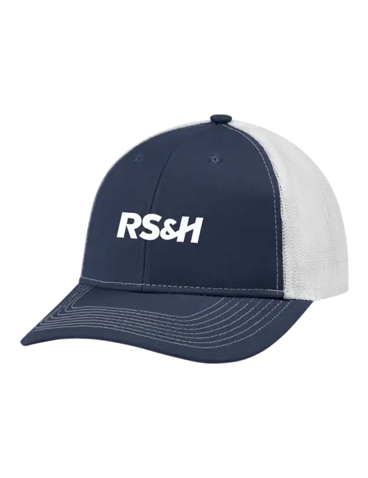 Snapback Ponytail Trucker Cap Navy w/White Mesh w/RS&H Logo