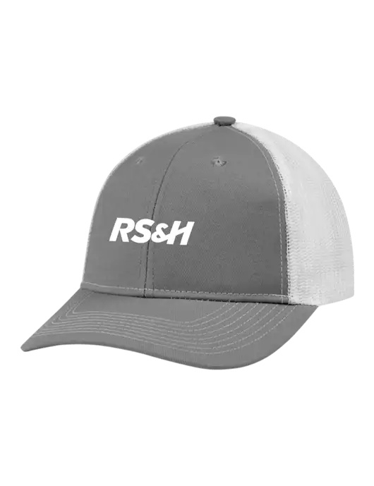 Snapback Ponytail Trucker Cap Light Medium Heather Grey w/White Mesh w/RS&H Logo