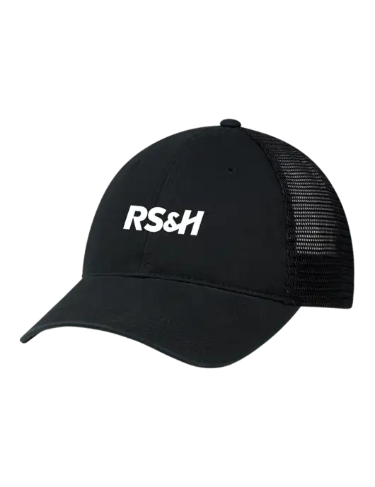 Richardson 111 Garment Washed Trucker Cap Black w/Black Mesh w/RS&H Logo