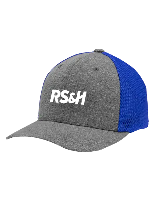 Flexfit Royal/Medium Grey Heather Melange Mesh Back Trucker Cap w/RS&H Logo