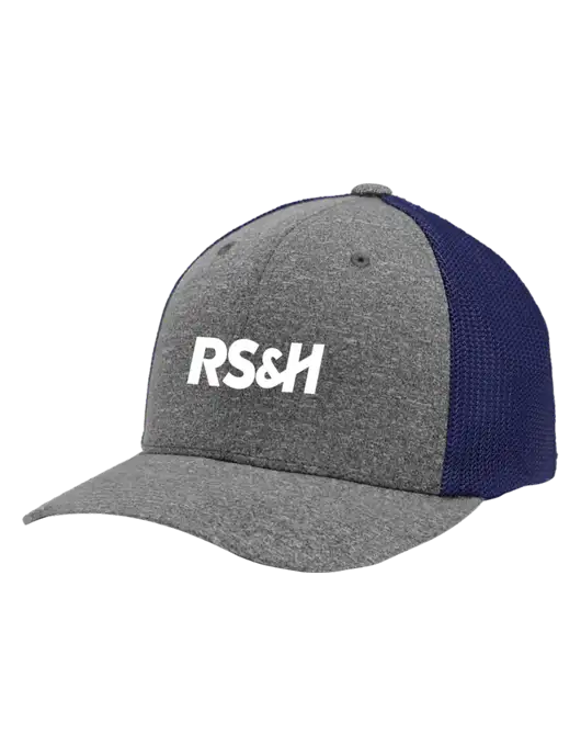 Flexfit Navy/Medium Grey Heather Melange Mesh Back Trucker Cap w/RS&H Logo