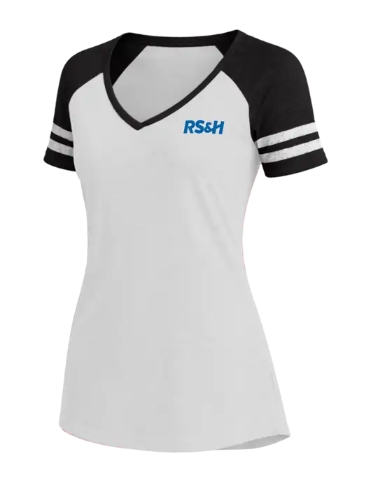 Womens White/Black V-Neck Game Tee w/RS&H Logo