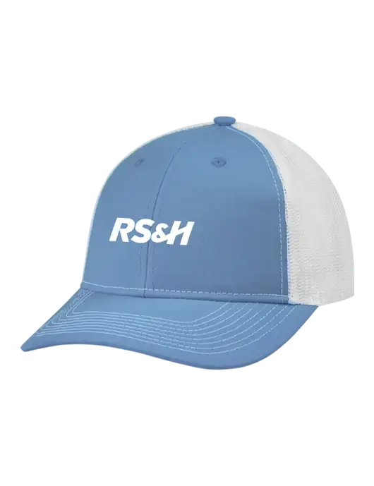 Snapback Ponytail Trucker Cap Carolina Blue w/White Mesh w/RS&H Logo