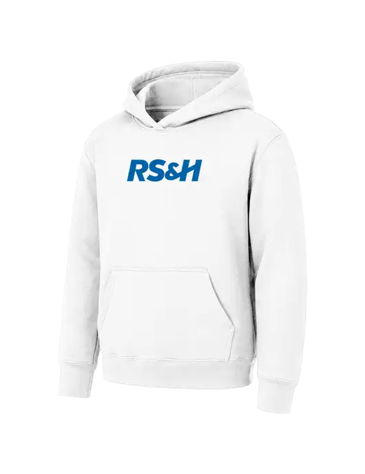 Youth White 7.8 oz Pullover Hooded Sweatshirt w/RS&H Logo