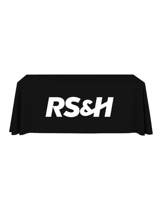 6' Stain-Resistant 4-Sided Black Table Cover w/RS&H Logo