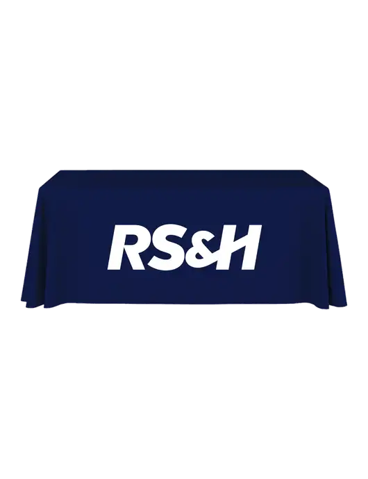 6' Stain-Resistant 4-Sided Dark Navy Table Cover w/RS&H Logo