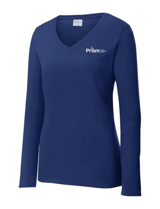 Womens  V-Neck Ring Spun Navy 4.5 oz Long Sleeve T-Shirt w/RS&H Prism Logo