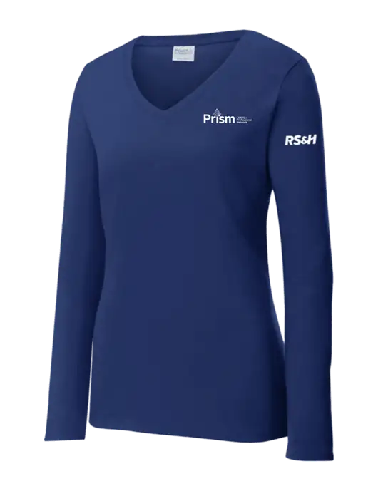 Womens  V-Neck Ring Spun Navy 4.5 oz Long Sleeve T-Shirt w/RS&H Prism Logo, RS&H Logo