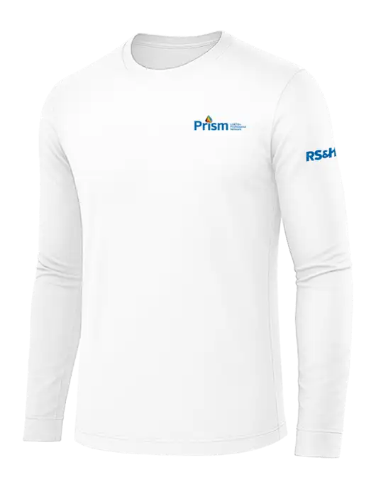 Long Sleeve White PosiCharge Competitor Tee w/RS&H Prism Logo, RS&H Logo