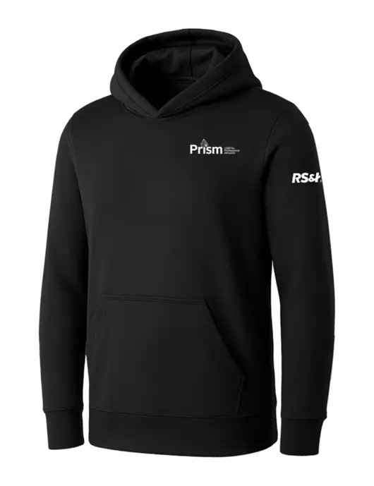 Womens Black Core Fleece Pullover Hooded Sweatshirt w/RS&H Prism Logo, RS&H Logo