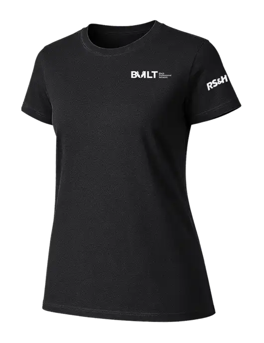 Womens Ring Spun Jet Black 4.5 oz T-Shirt w/RS&H BUILT Logo, RS&H Logo