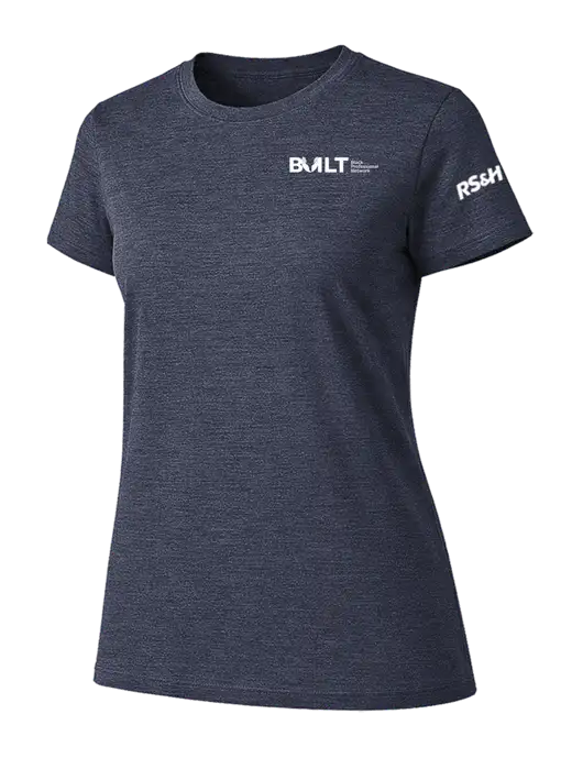 Womens Ring Spun Heather Navy 4.5 oz T-Shirt w/RS&H BUILT Logo, RS&H Logo