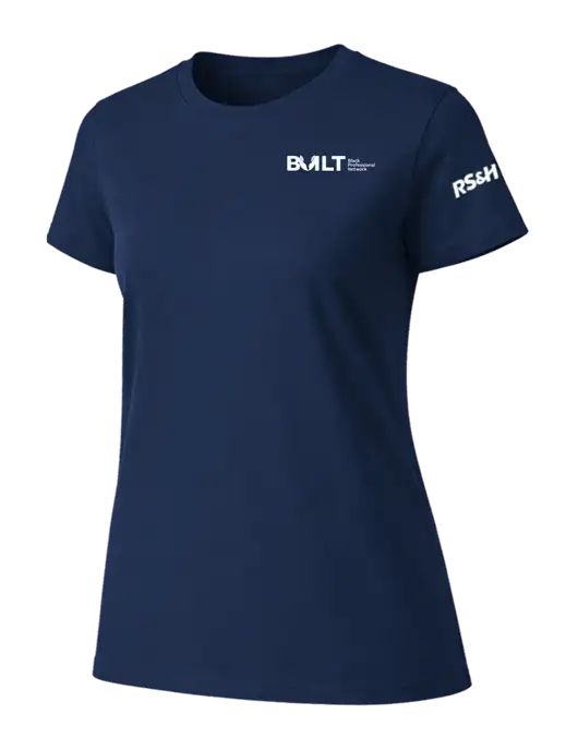 Womens Ring Spun Navy 4.5 oz T-Shirt w/RS&H BUILT Logo, RS&H Logo