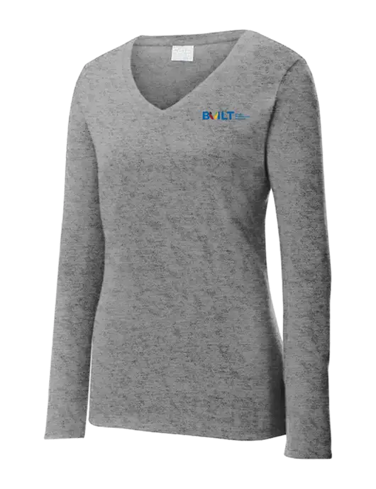 Womens  V-Neck Ring Spun Grey Heather 4.5 oz Long Sleeve T-Shirt w/RS&H BUILT Logo