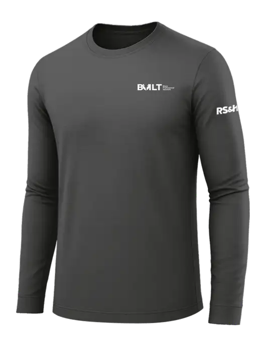 Long Sleeve Dark Grey PosiCharge Competitor Tee w/RS&H BUILT Logo, RS&H Logo