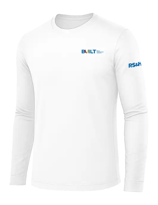 Long Sleeve White PosiCharge Competitor Tee w/RS&H BUILT Logo, RS&H Logo