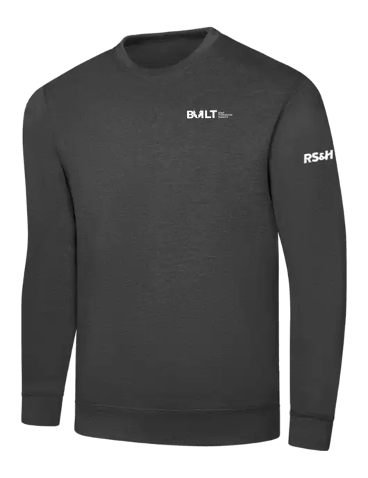 Dark Heather Grey 7.8 oz Ring Spun Crew Sweatshirt w/RS&H BUILT Logo, RS&H Logo