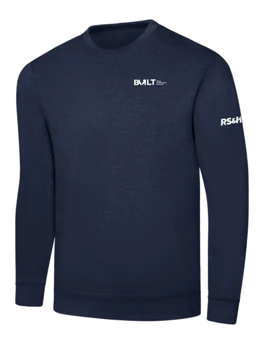 Navy 7.8 oz Ring Spun Crew Sweatshirt w/RS&H BUILT Logo, RS&H Logo