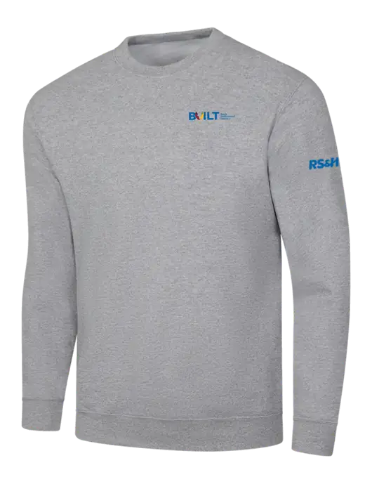 Light Grey Heather 7.8 oz Ring Spun Crew Sweatshirt w/RS&H BUILT Logo, RS&H Logo