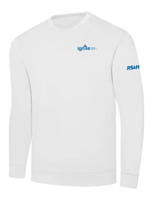 White 7.8 oz Ring Spun Crew Sweatshirt w/RS&H Ignite Logo, RS&H Logo