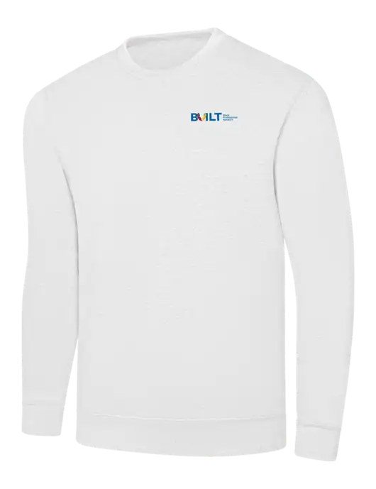 White 7.8 oz Ring Spun Crew Sweatshirt w/RS&H BUILT Logo