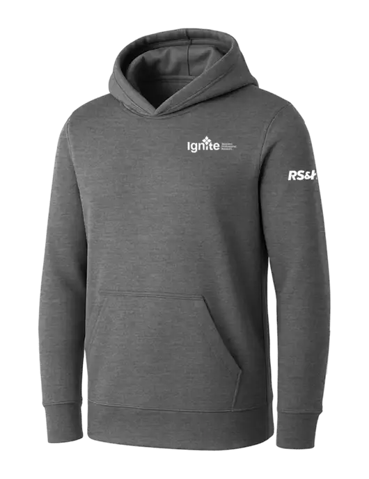 Womens Medium Grey Heather Core Fleece Pullover Hooded Sweatshirt w/RS&H Ignite Logo, RS&H Logo
