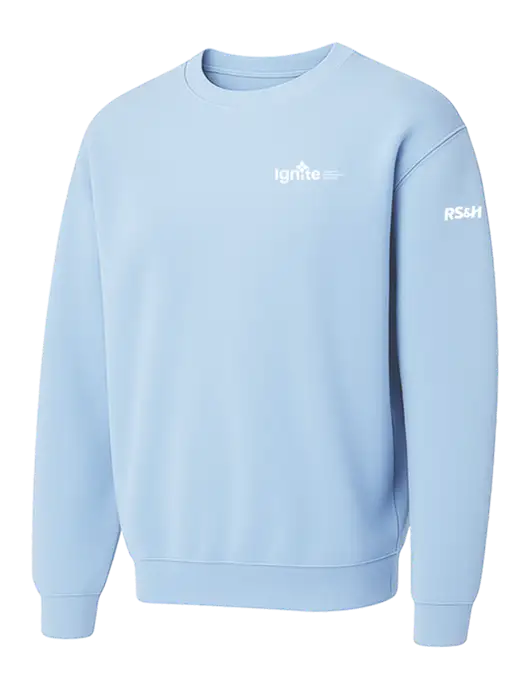 Comfort Colors Garment-Dyed Lightweight Light Blue Fleece Crewneck Sweatshirt w/RS&H Ignite Logo, RS&H Logo