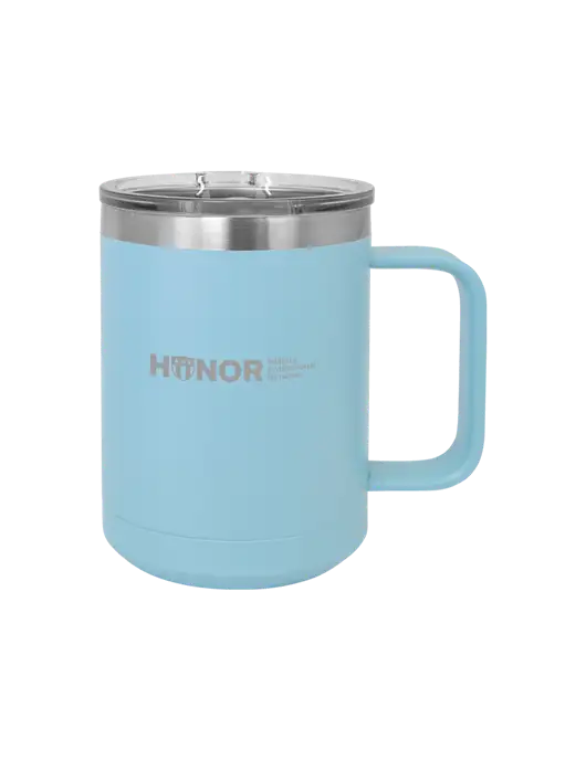 Polar Camel 15 oz Powder Coated Light Blue Vacuum Insulated Mug with Slider Lid w/RS&H HONOR Logo, RS&H Logo