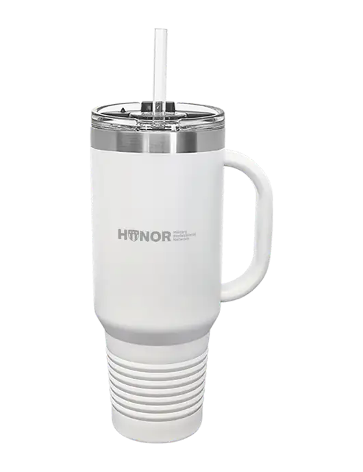 Polar Camel 40 oz. Powder Coated Vacuum Insulated White Travel Mug with Straw w/RS&H HONOR Logo, RS&H Logo