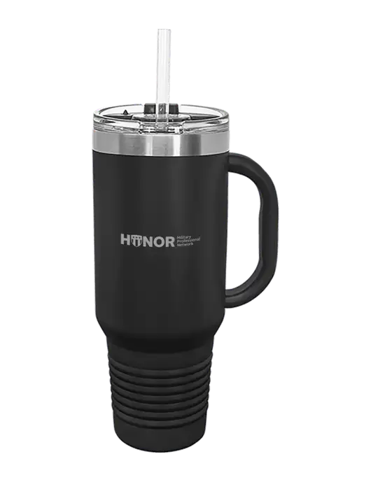 Polar Camel 40 oz. Powder Coated Vacuum Insulated Black Travel Mug with Straw w/RS&H HONOR Logo, RS&H Logo