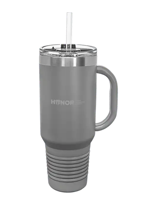 Polar Camel 40 oz. Powder Coated Vacuum Insulated Grey Travel Mug with Straw w/RS&H HONOR Logo, RS&H Logo