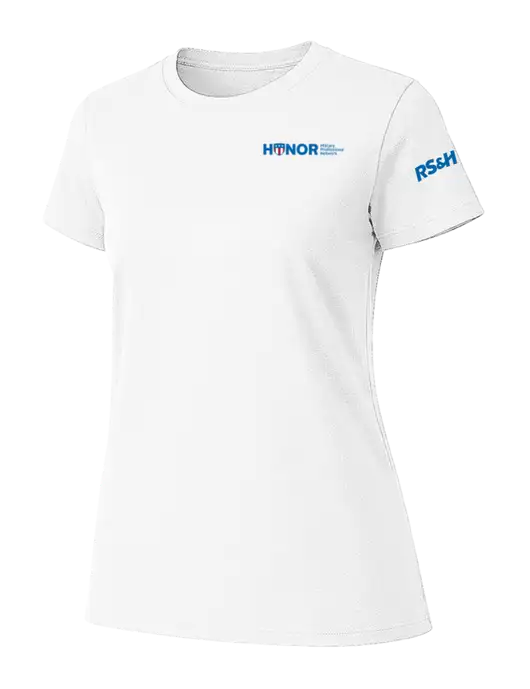 Womens Ring Spun White 4.5 oz T-Shirt w/RS&H HONOR Logo, RS&H Logo