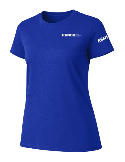 Womens Ring Spun Royal 4.5 oz T-Shirt w/RS&H HONOR Logo, RS&H Logo