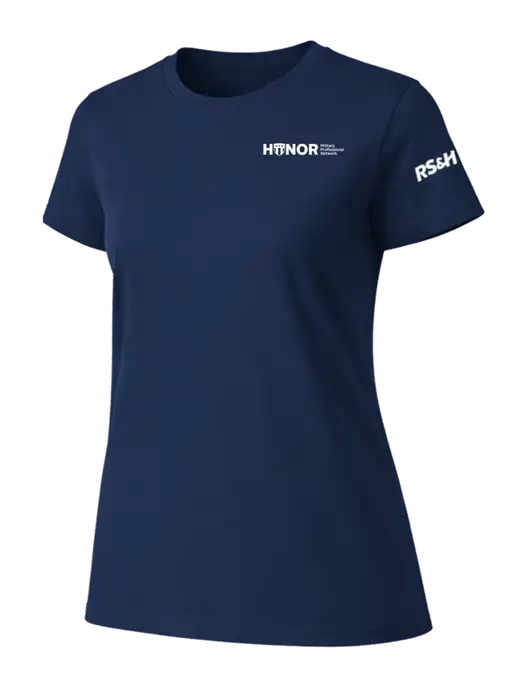Womens Ring Spun Navy 4.5 oz T-Shirt w/RS&H HONOR Logo, RS&H Logo