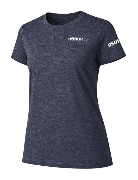Womens Ring Spun Heather Navy 4.5 oz T-Shirt w/RS&H HONOR Logo, RS&H Logo