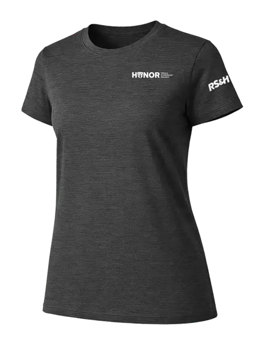 Womens Ring Spun Dark Heather Grey 4.5 oz T-Shirt w/RS&H HONOR Logo, RS&H Logo