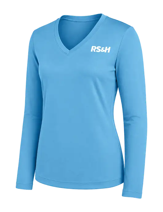 Womens Carolina Blue Long Sleeve PosiCharge V-Neck Competitor Tee w/RS&H Logo